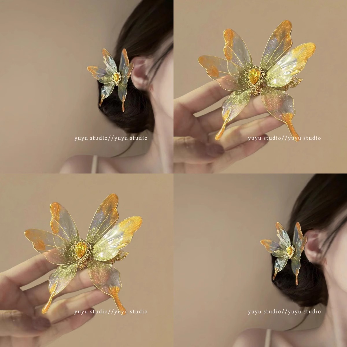 琉璃枯叶蝶~超仙古风蝴蝶发夹~复古汉服古装侧边高级发卡夹子头饰