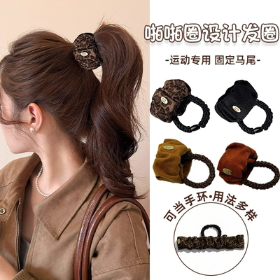 秋冬新款丝绒皮筋发圈女复古豹纹啪啪圈高马尾显发量扎头发绳头饰