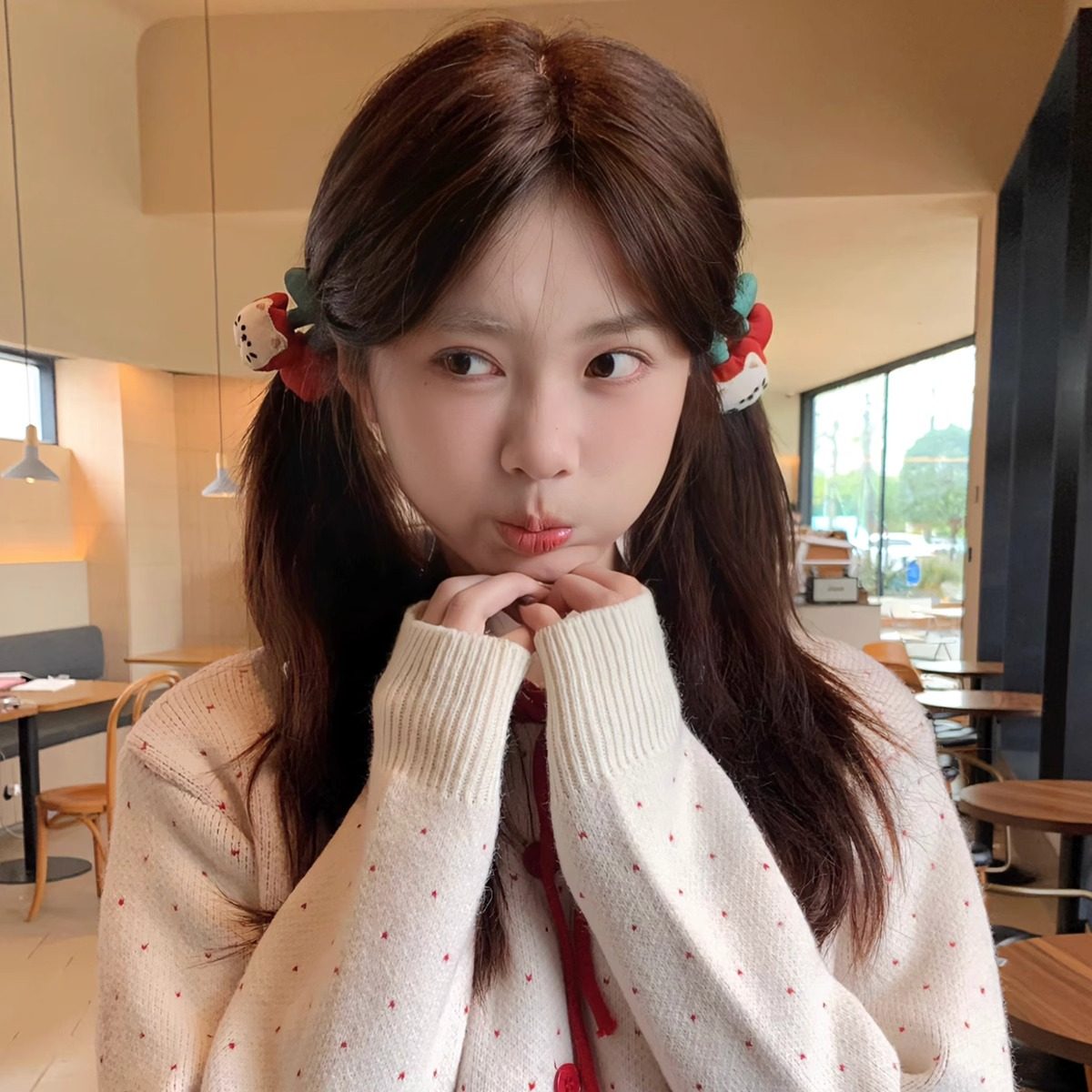 Cherry girl！樱桃猫咪布艺发夹森系少女侧边鸭嘴夹前额发卡发饰