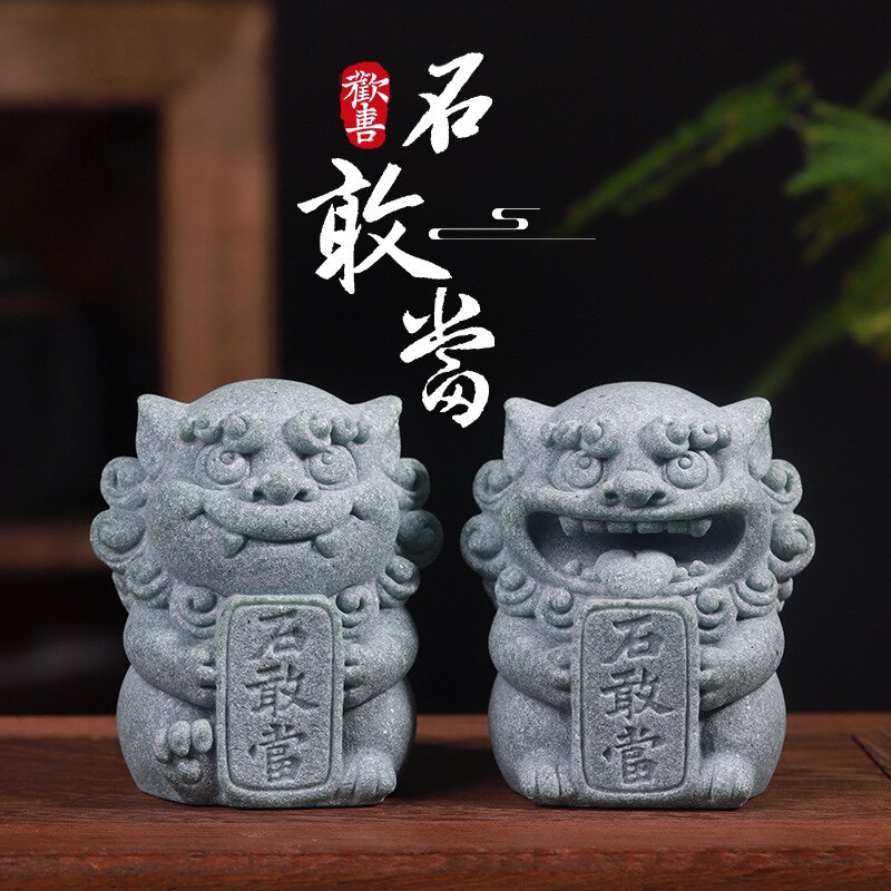 国潮石敢当文玩摆件创意仿石头车载小摆件桌面装饰树脂工艺品摆件