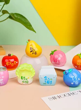 【萌萌一粒迷你可爱水果摆件】可爱带字寓意汽车小萌粒桌面装饰品