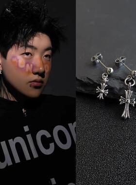 capper同款耳环十字架男女个性嘻哈街头复古潮流做旧单只耳坠潮