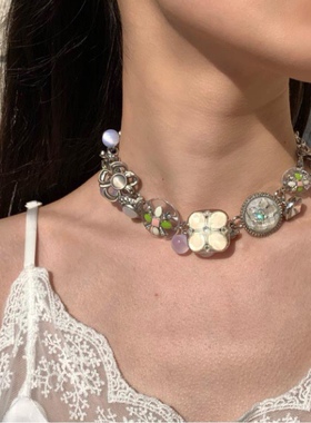 《水晶月桂》粉绿透明清新宝石 复古感设计项