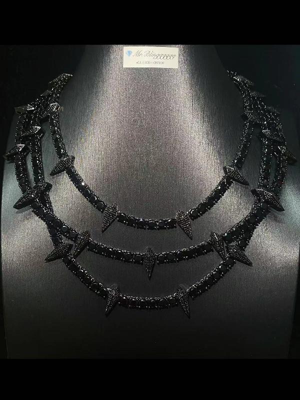 欧美嘻哈珠宝 风纯黑色黑豹网球满钻排钻项链