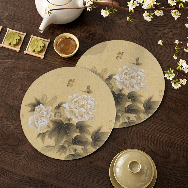 新中式茶垫圆形吸水杯垫茶几隔热垫高级感防烫餐垫桌面茶杯沥水垫