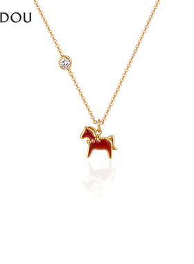 AJIDOU阿吉豆玄马迎福系列925银红色小马项链锁骨链