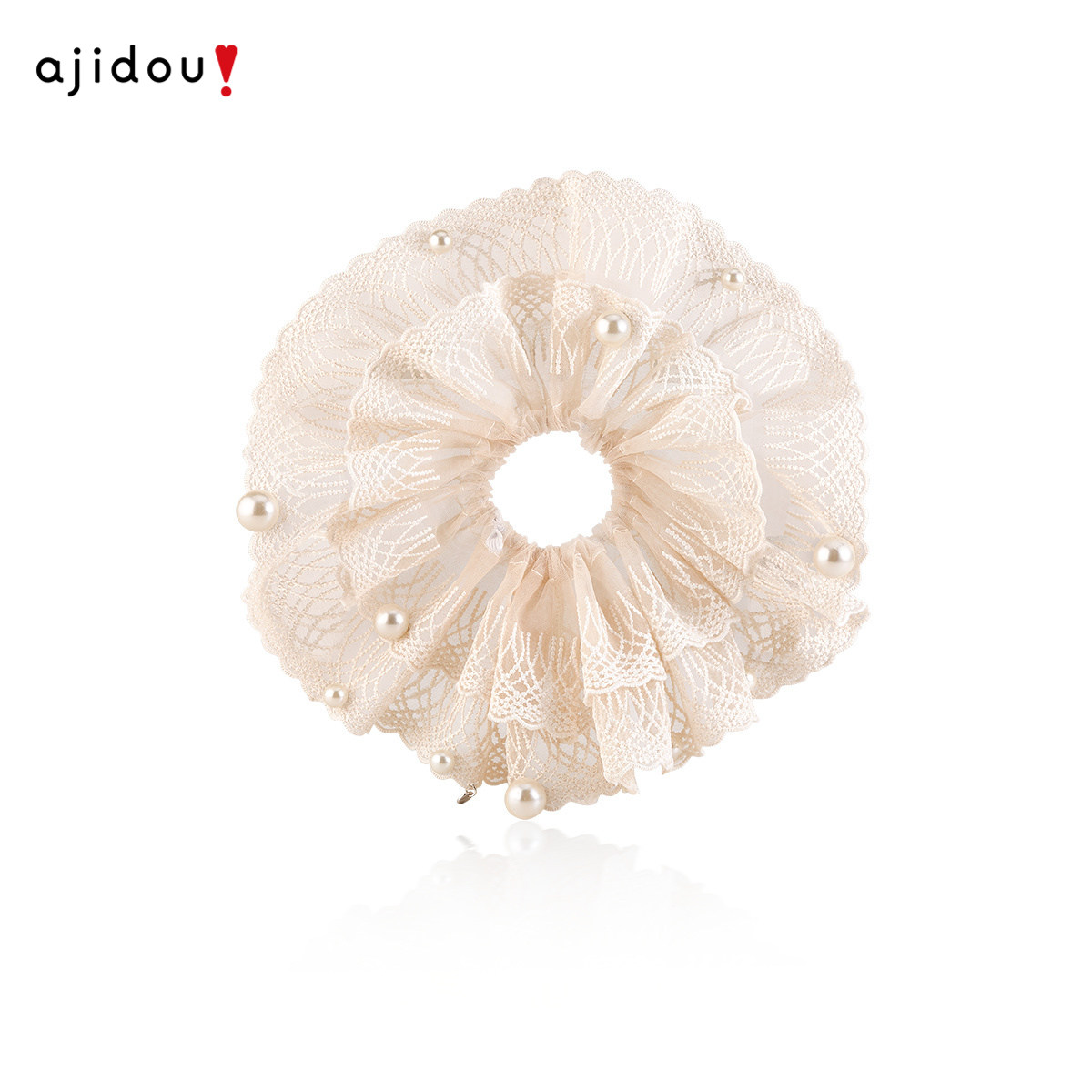 AJIDOU阿吉豆蕾丝珍珠发圈女春夏氛围感大肠发圈时尚森系发绳头饰