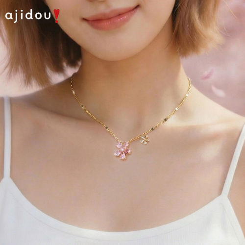 阿吉豆AJIDOU桃花项链粉色颈链女