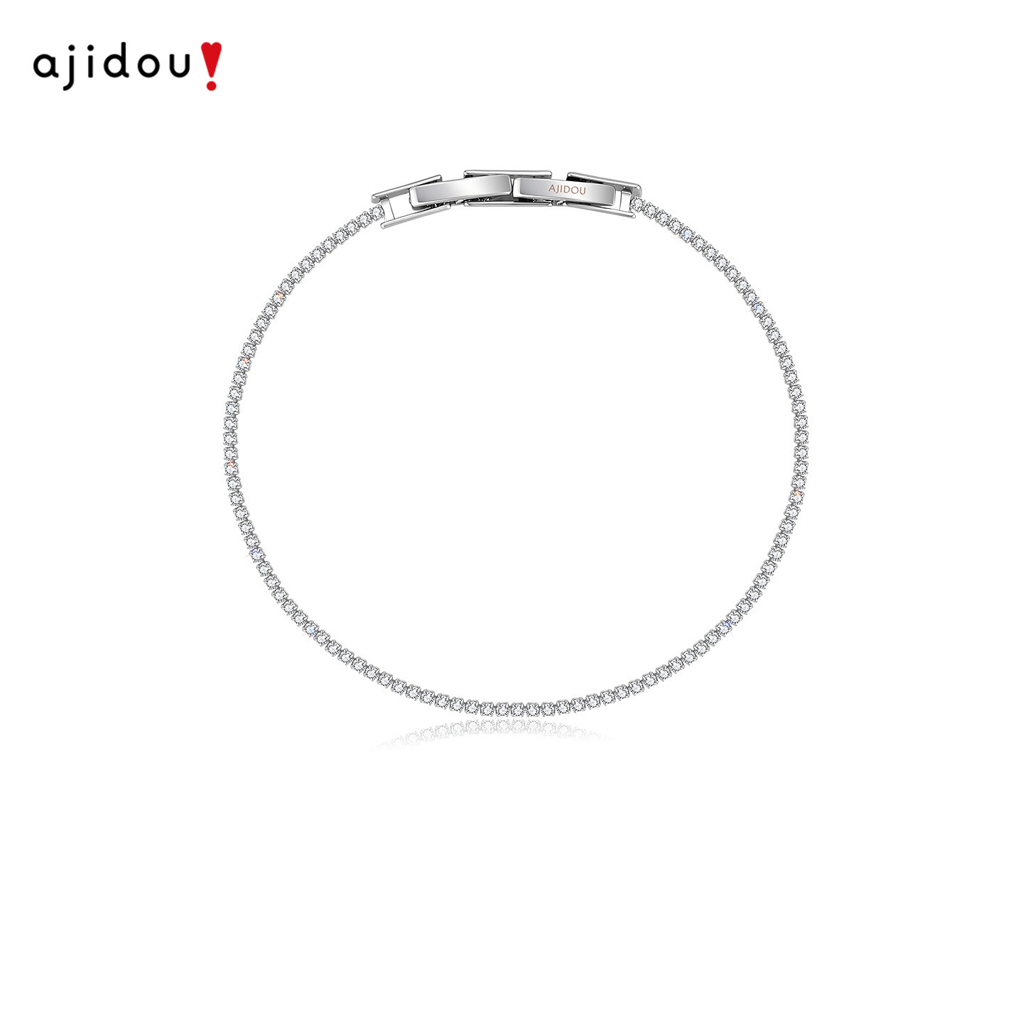 阿吉豆AJIDOU官方新款秋冬网球手链女款银色线条手镯锆石手环饰品