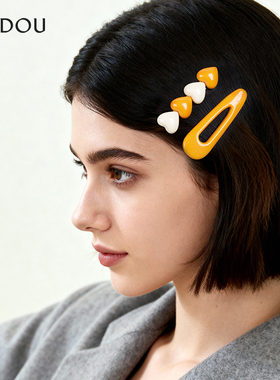 阿吉豆AJIDOU女款发饰黄色时尚发夹鸭嘴夹日韩百搭侧边夹刘海夹子