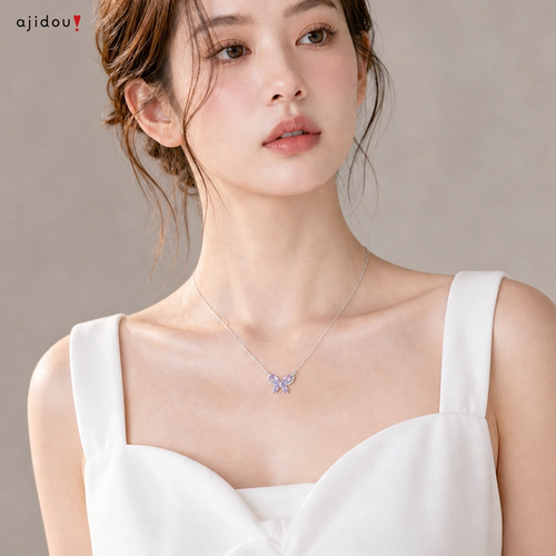 阿吉豆项链女款蝴蝶吊坠气质颈链轻奢配饰小众高级锁骨链官方饰品