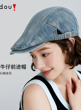 阿吉豆AJIDOU帽子女款蓝色牛仔全棉前进帽设计感秋冬保暖帽休闲帽