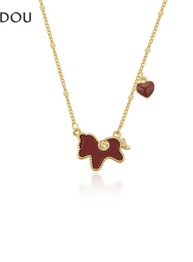 阿吉豆AJIDOU项链女款生肖马上有钱吊坠新年红色毛衣链轻奢锁骨链