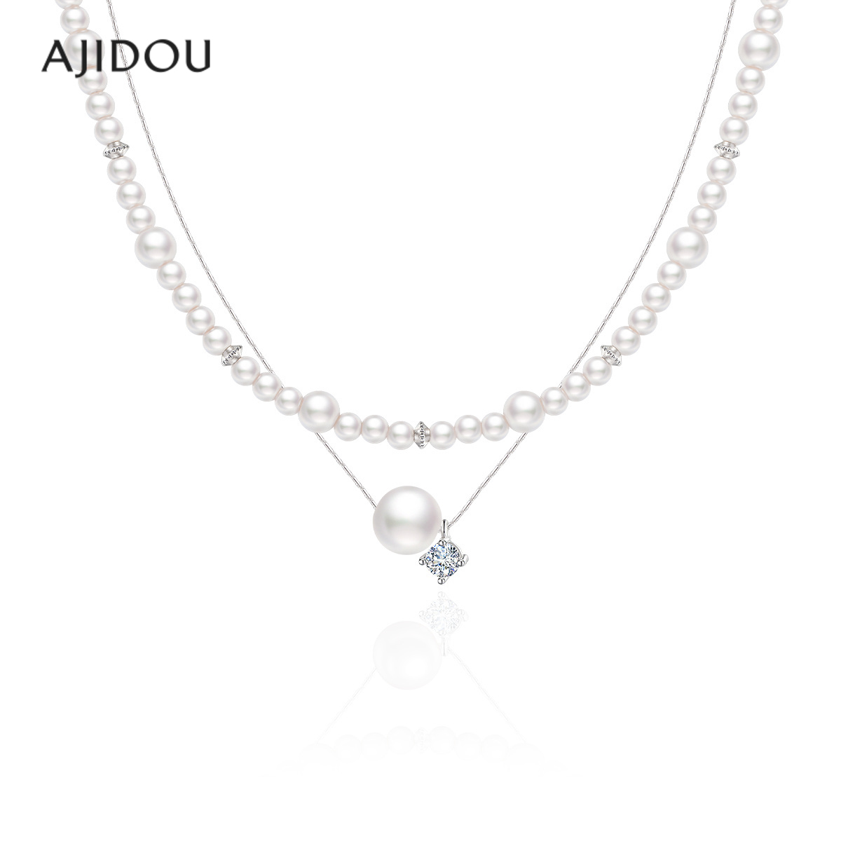 阿吉豆AJIDOU项链女款星河璀璨双层叠戴珍珠锆石锁骨链轻奢短复链