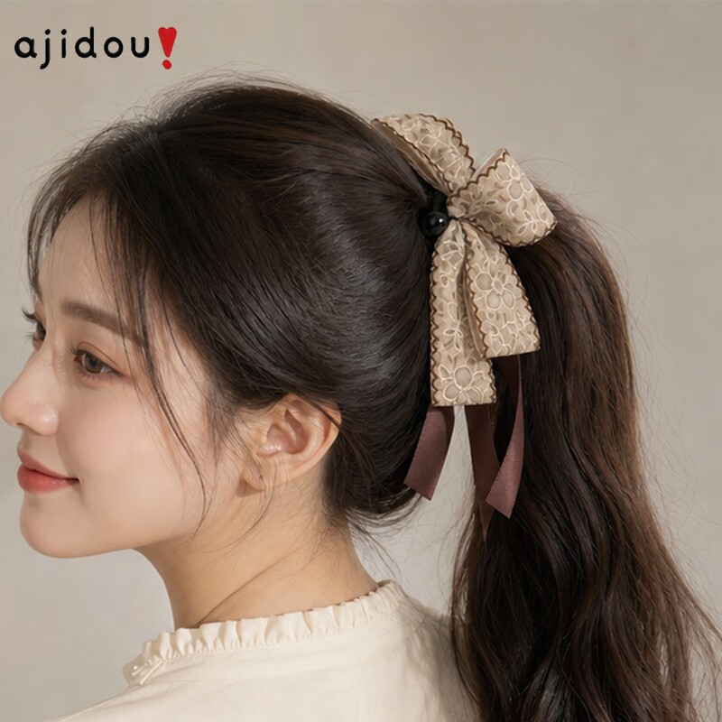 阿吉豆AJIDOU香蕉夹女新款竖夹蝴蝶结发夹后脑勺扎高马尾扭夹发饰