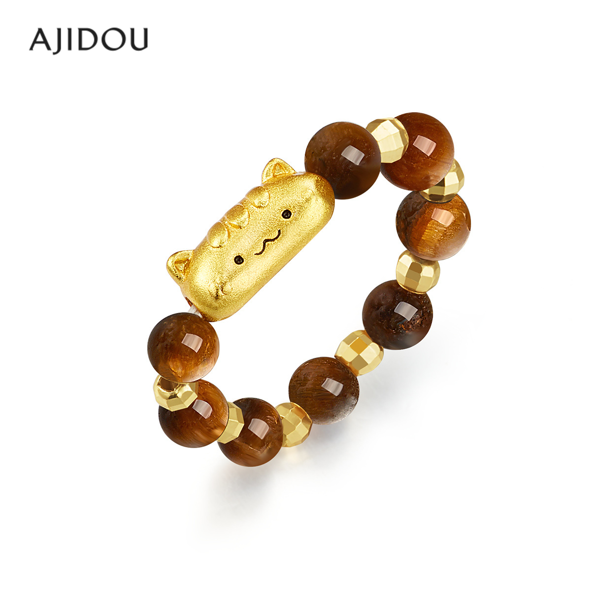 阿吉豆AJIDOU戒指女款金色法棍猫木变石细巧指环轻奢高级感串珠子