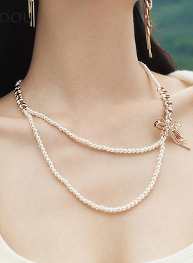阿吉豆AJIDOU项链女款穗语流光系列时尚锁骨链商场同款轻奢毛衣链