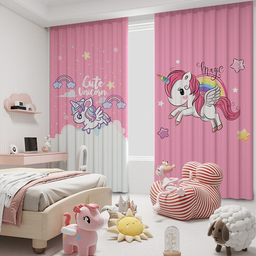 公主风遮光卡通粉色儿童房窗帘