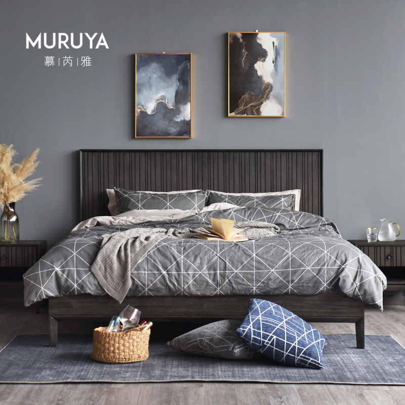 越南原装进口1.5/1.8米双人现代简约轻奢主卧R家具北欧靠背实木床