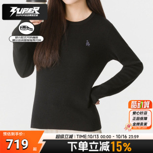 MLB官方女装毛衣圆领套头2026春秋款通勤休闲针织薄款打底衫