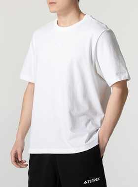 阿迪达斯官网白色T恤男装2024夏季新款运动服透气休闲SPORT短袖