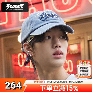 MLB正品 鸭舌帽软顶刺绣大LOGO帽子3ACPV165N 牛仔蓝棒球帽男女同款