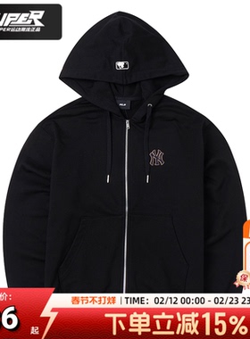 MLB官方NY黑色连帽夹克男女装2025秋季新款运动外套开衫3ATRM0544