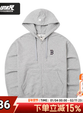 MLB官方灰色连帽夹克男女装2025秋季新款运动服外套开衫3ATRM0544