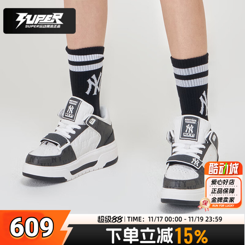 MLB正品学长鞋女鞋25冬季新款运动鞋鞋子低帮板鞋牛仔老花休闲鞋