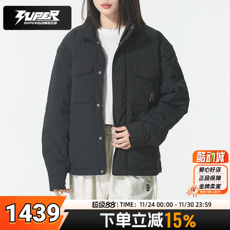 MLB官方羽绒服男女同款NY黑色保暖外套冬季新款运动休闲情侣夹克