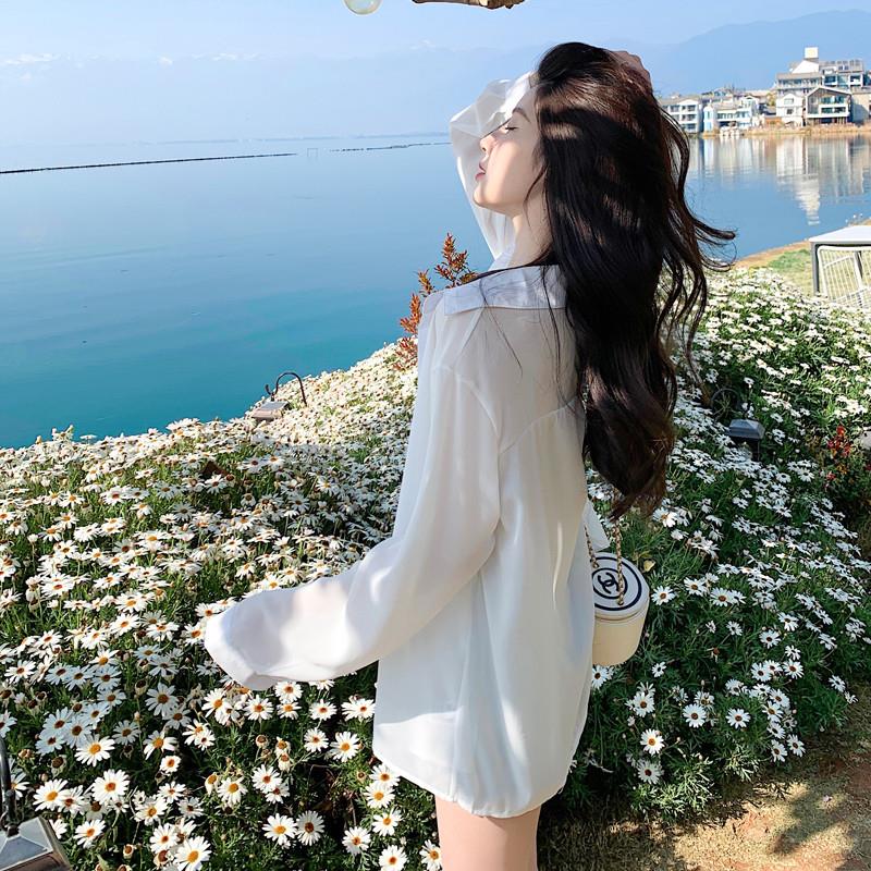 白色防晒衣女2025夏季新款雪纺长袖休闲衬衫宽松垂感衬衣薄款开衫
