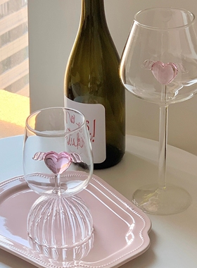 ins风爱心玻璃高脚杯套装家用高颜值新婚礼物高级感红酒杯