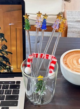 圣诞树玻璃搅拌棒圣诞礼物创意咖啡搅拌勺圣诞可爱咖啡棒礼物
