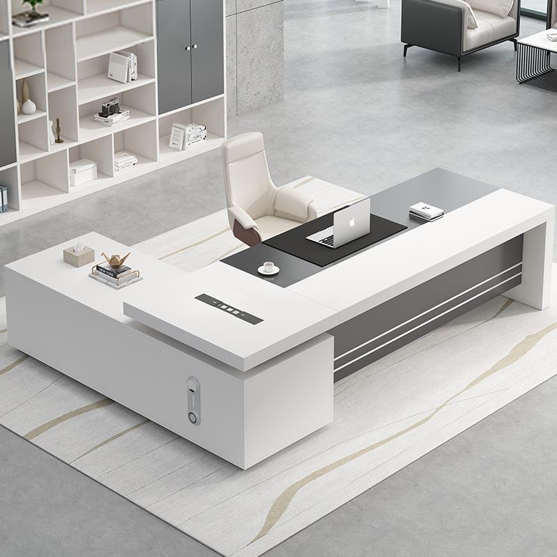 老板桌总裁桌经理办公家具简约现代 经理桌主管桌暖白色办公桌椅