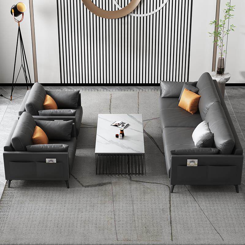办公沙发简约现代商务接待室会客三人单人皮质办公室意式茶几组合