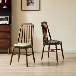 法式中古风实木餐椅家用餐桌椅设计师款北欧复古靠背化妆凳高级感