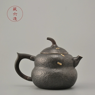 聚尚茗阁银壶藏六造银壶锔钉葫芦急须泡茶壶纯银纯手工家用小银壶