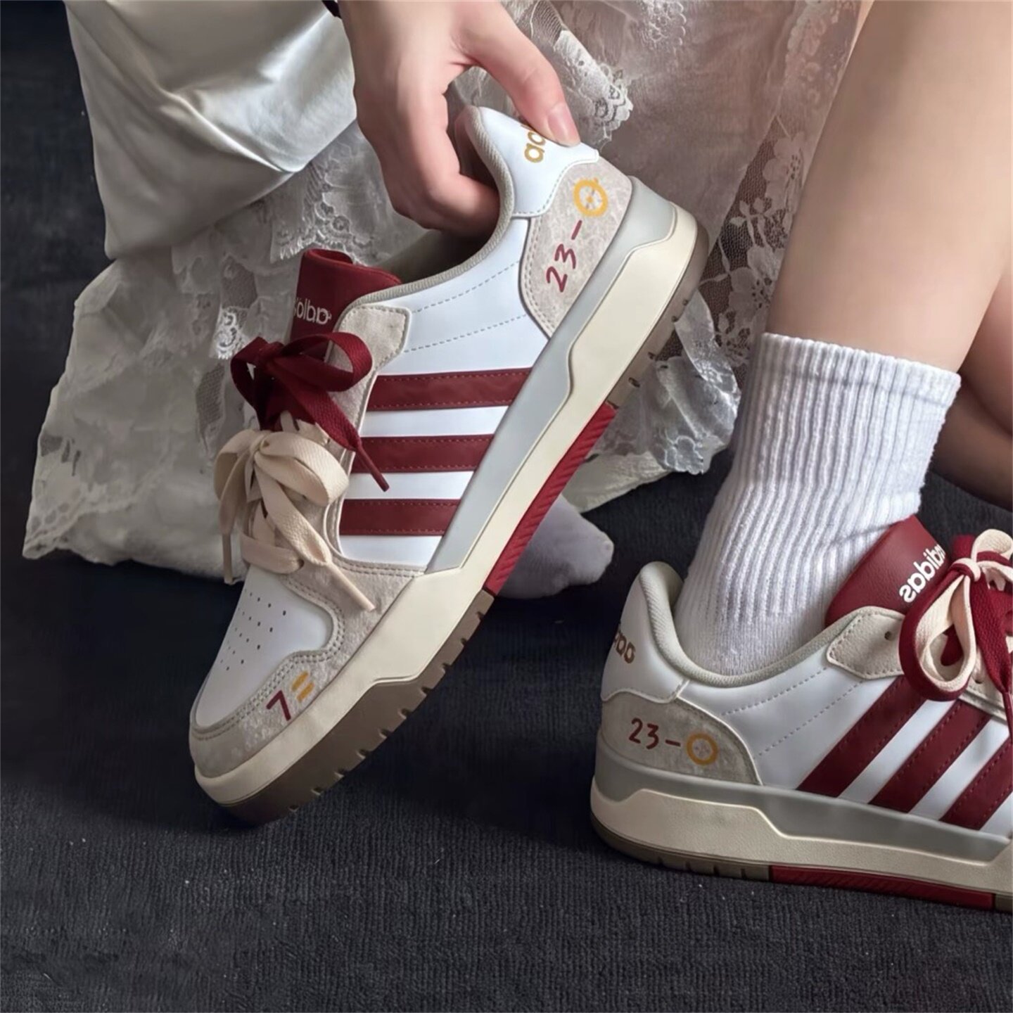 【球鞋定制】阿迪达斯Adidas ENTRAP 勃艮第红7号 男女款休闲板鞋