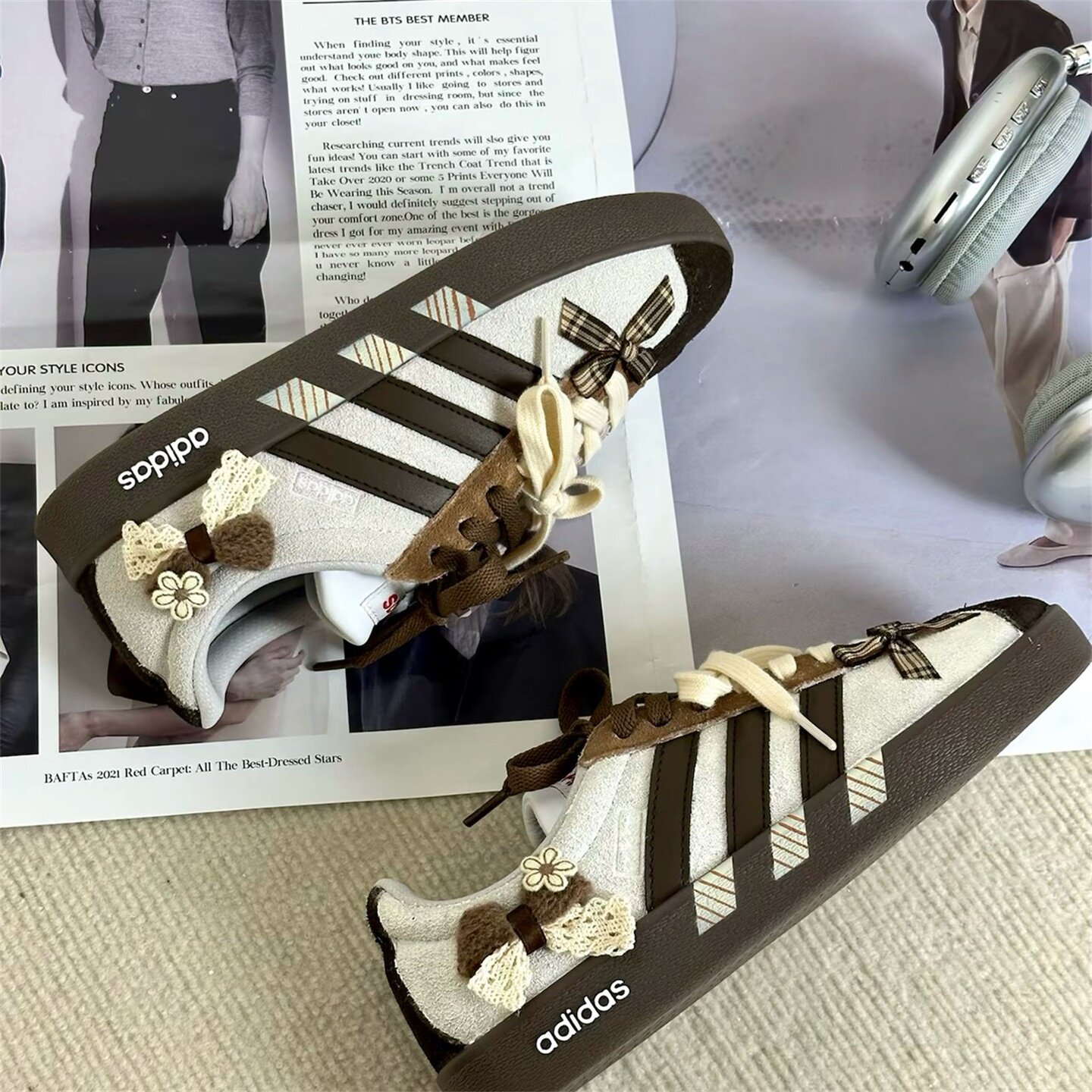 【球鞋定制】Adidas阿迪达斯男女鞋子 甜心绑带 潮流百搭低帮板鞋