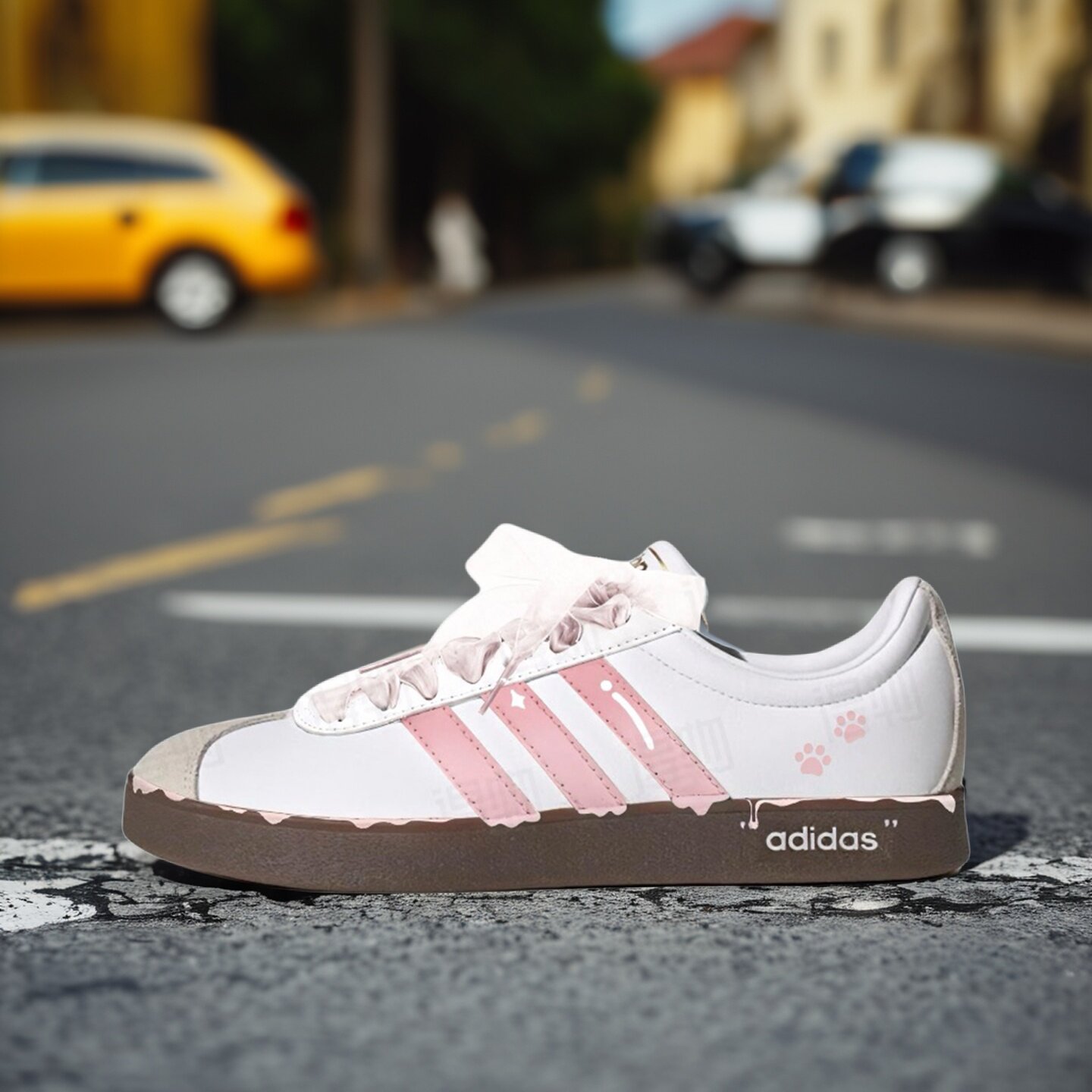 【球鞋定制】Adidas阿迪达斯 VL COURT 猫爪可爱 男女款低帮板鞋
