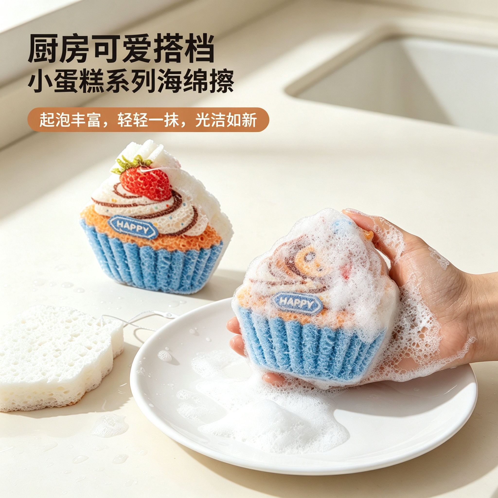 蛋糕洗碗擦海绵擦吸水不沾油洗碗绵可爱加厚清洁去污神器吸水变大