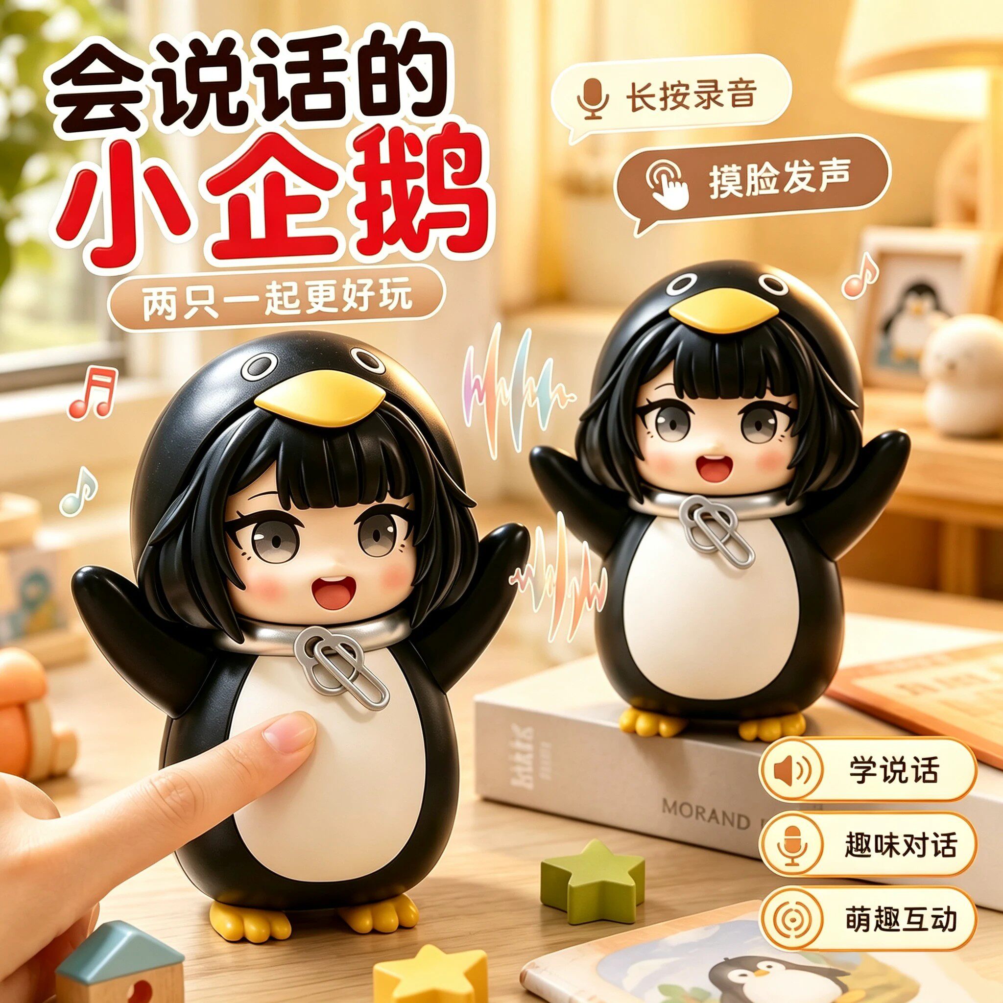 会说话的咕咕嘎嘎小企鹅管理员发声儿童录音解压玩具玩偶手办摆件