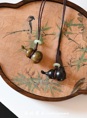 天然绿檀木黑檀木禅意葫芦吊坠挂脖项链女长款黑绳毛衣链配饰男女