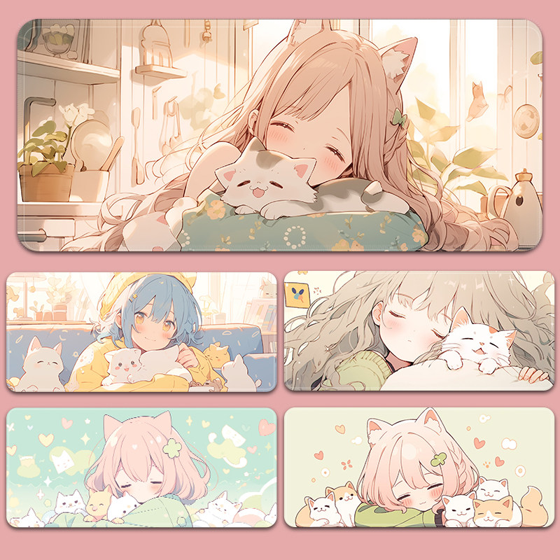 鼠标垫超大猫咪办公桌垫女生可爱高颜值电脑键盘垫定制桌面滑鼠垫