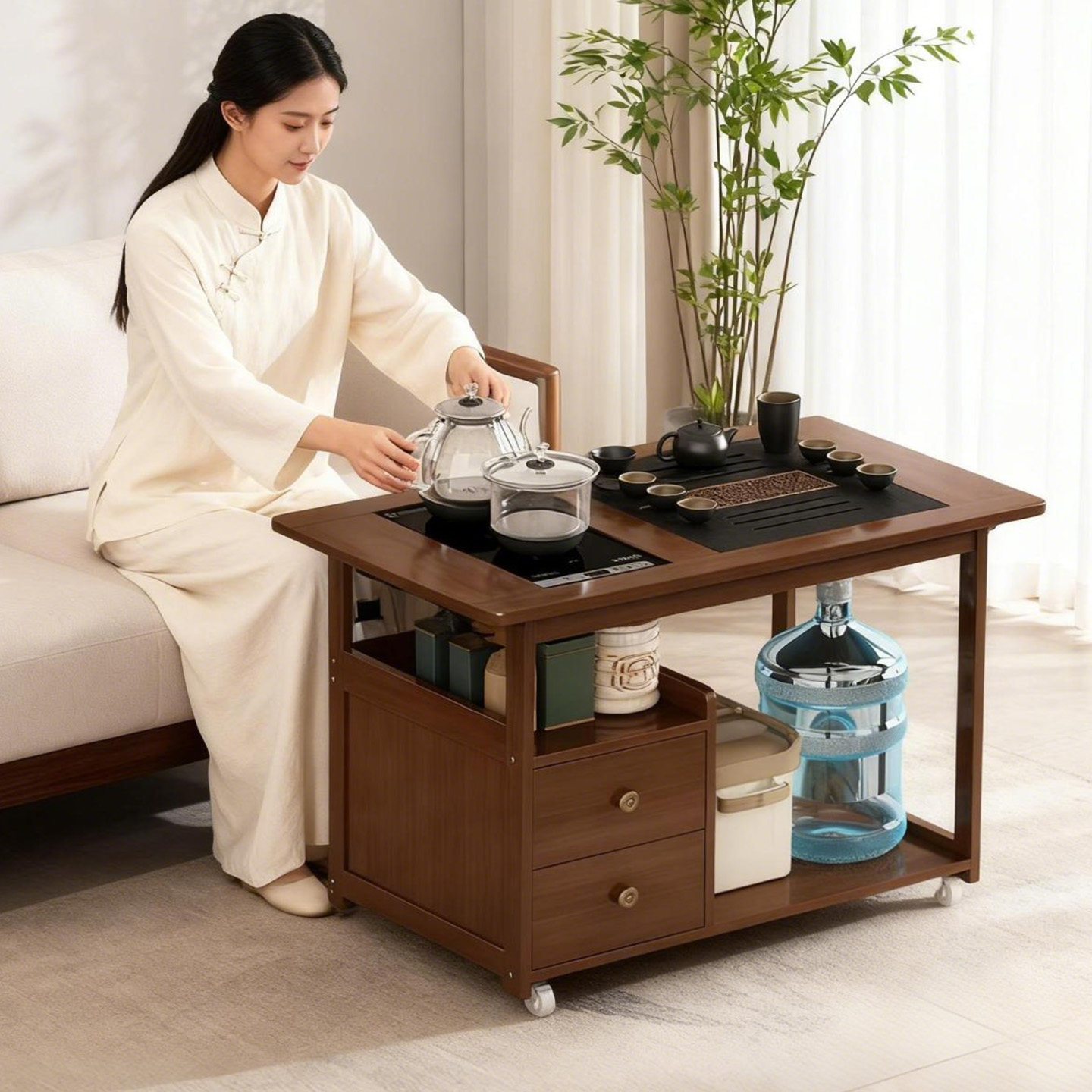 茶几客厅家用泡茶桌茶具茶台一整套沙发边几可移动茶水柜实木边柜