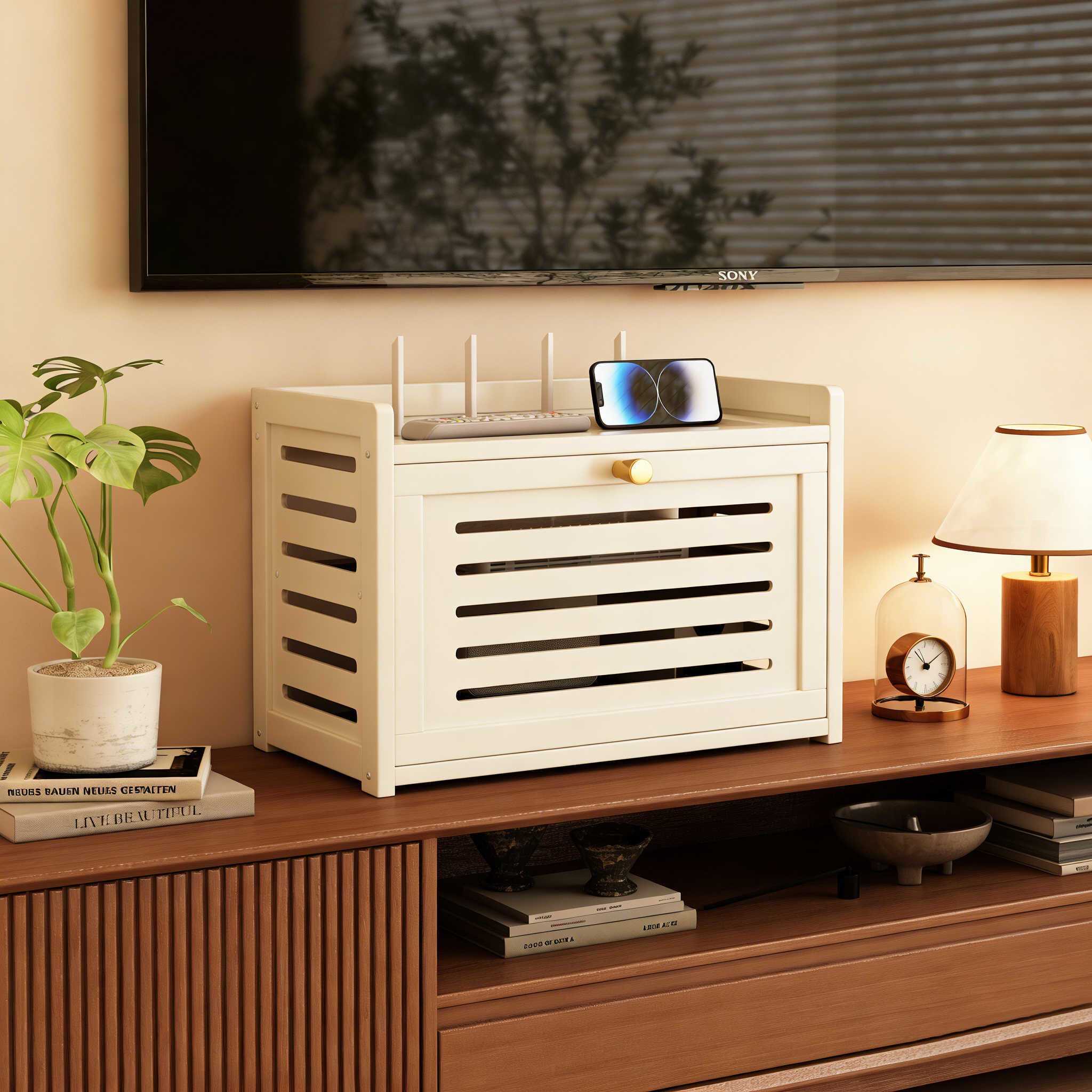 光猫路由器收纳盒免打孔wifi置物架弱电箱扩展柜家用客厅陈列架