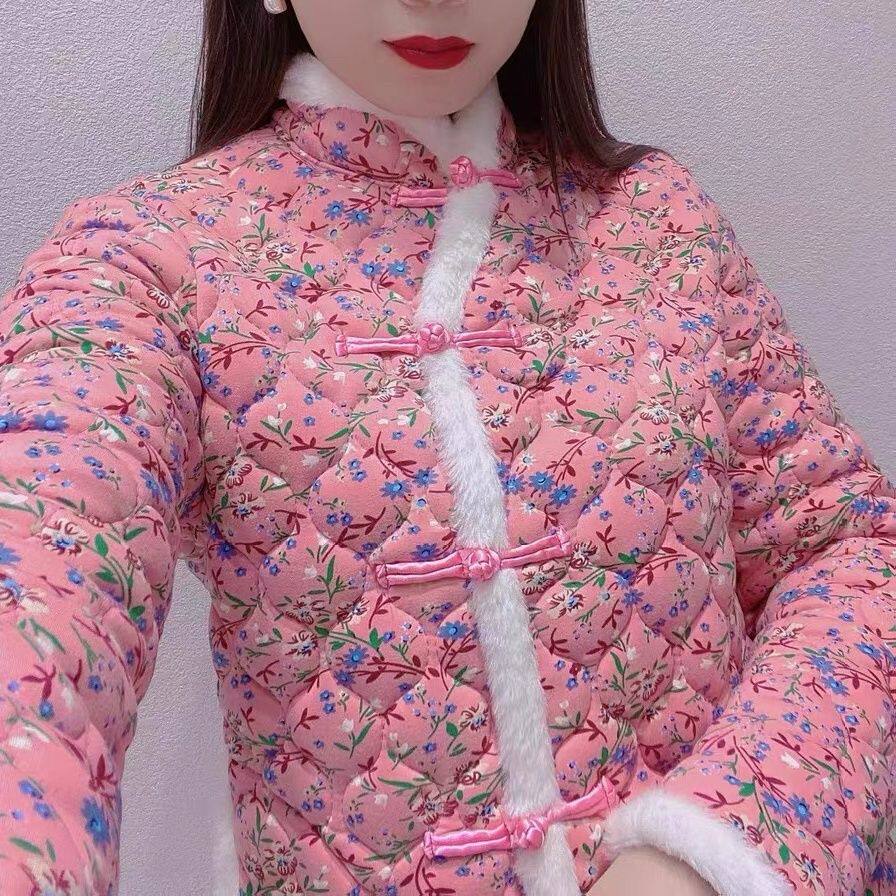 CHEONGSAM PADDED JACKET CHINESE STYLE BIG FLOWER JACKET ANTIQUE COTTON JACKET NATIONAL TIDE WOMENS CLOTHING AUTUMN AND WINTER CHINESE STYLE NATIONAL STYLE NEW YEARS DRESS