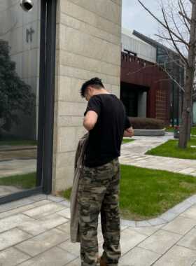 DLZ迷彩伐木裤美式双膝春夏休闲军绿潮牌直筒高街长裤工装裤