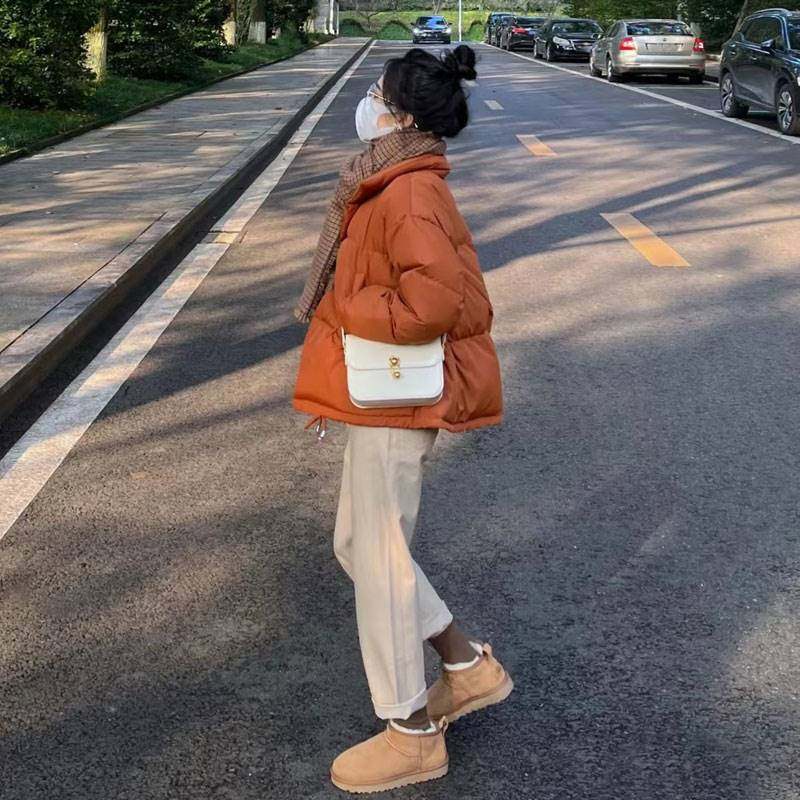 南瓜色羽绒服女秋冬季2021年新款盐甜系穿搭小个子搭配棉服外套