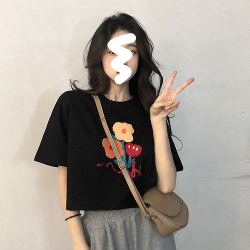 高腰t恤潮牌纯棉女甜辣小上衣